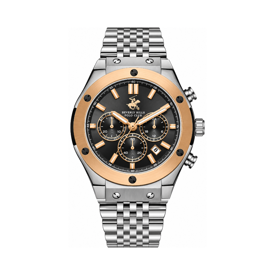 Beverly Hills Polo Club Men's Black Dial Silver Stainless Steel Quartz Dual Time Watch BP3773X.560