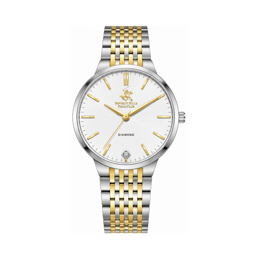 Beverly Hills Polo Club Men's White Dial Two-Tone Stainless Steel Quartz Watch BP3776X.230