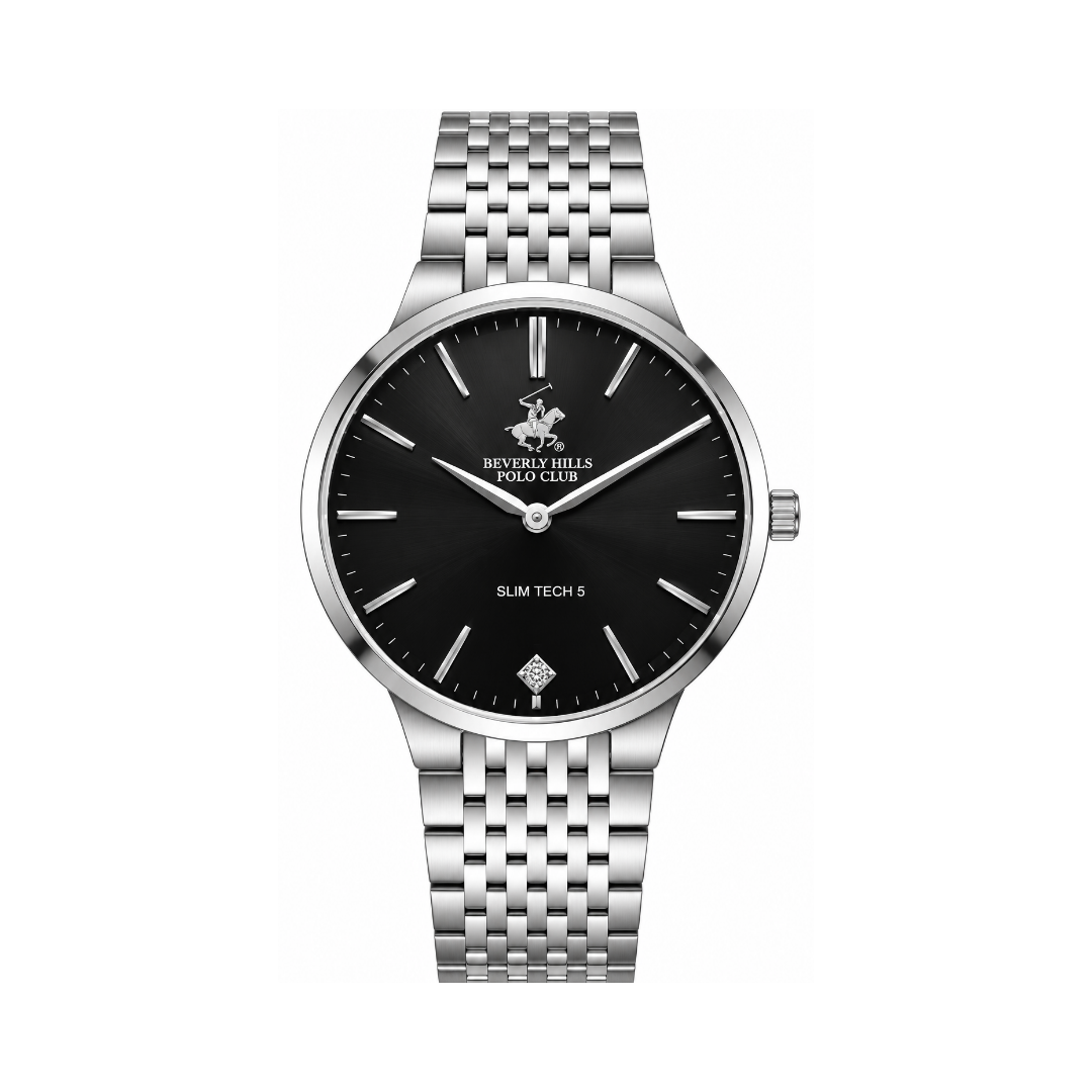 Beverly Hills Polo Club Men's Black Dial Silver Stainless Steel Quartz Watch BP3776X.350