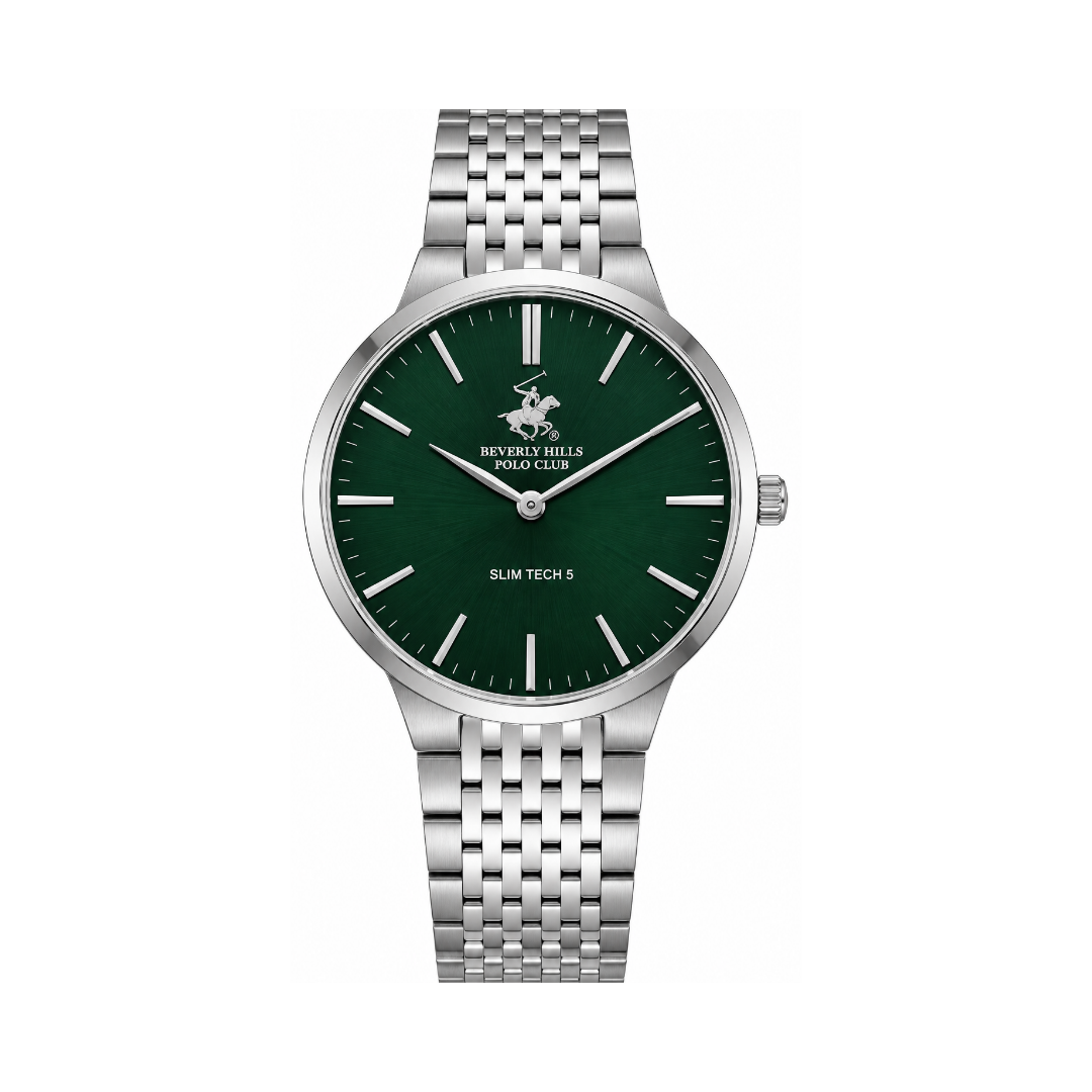 Beverly Hills Polo Club Men's Green Dial Silver Stainless Steel Quartz Watch BP3776X.370