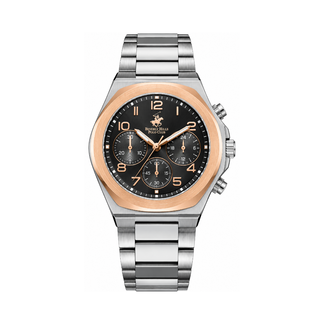 Beverly Hills Polo Club Men's Black Dial Two-Tone Stainless Steel Quartz Multifunction Watch BP3777X.360