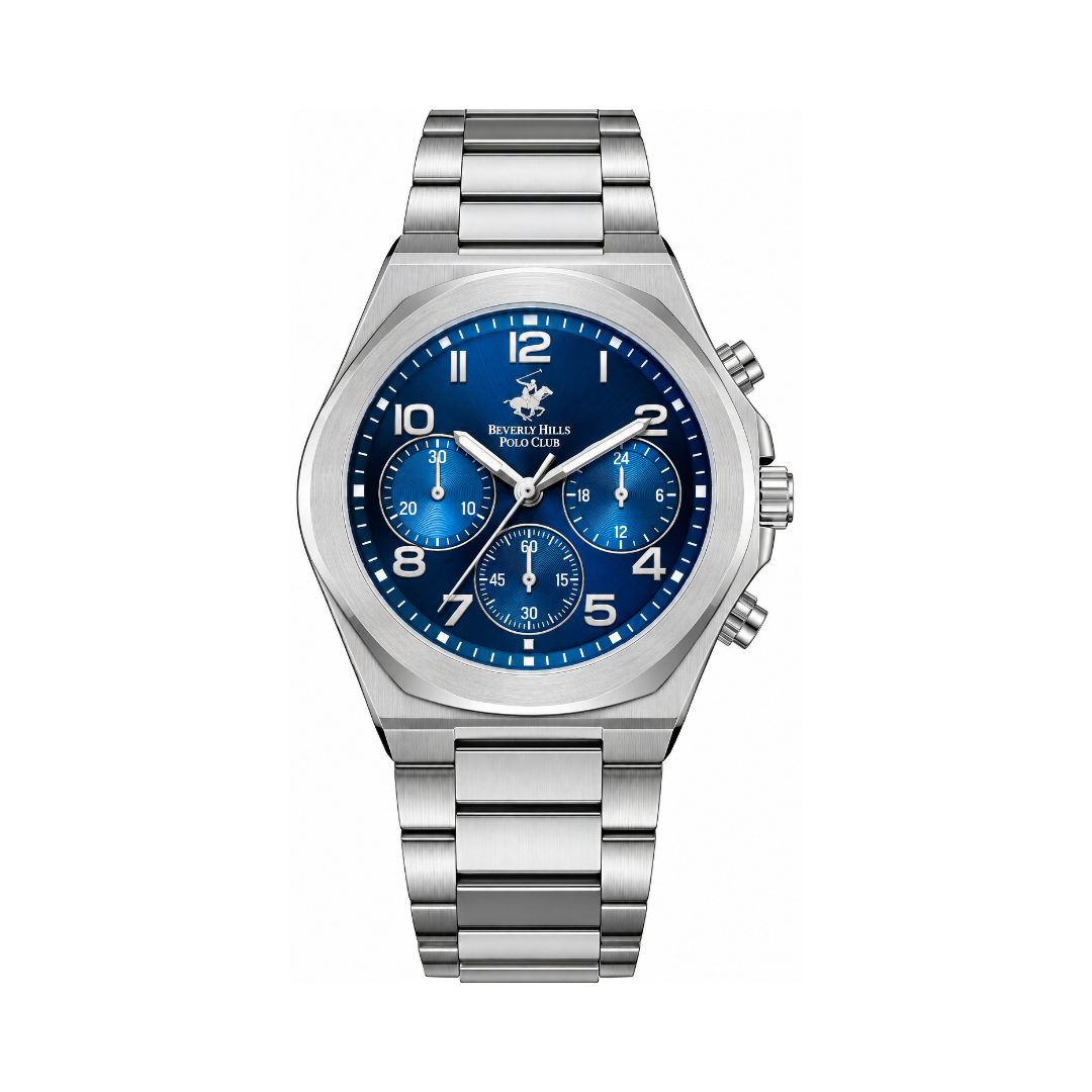 Beverly Hills Polo Club Men's Blue Dial Silver Stainless Steel Quartz Multifunction Watch BP3777X.390