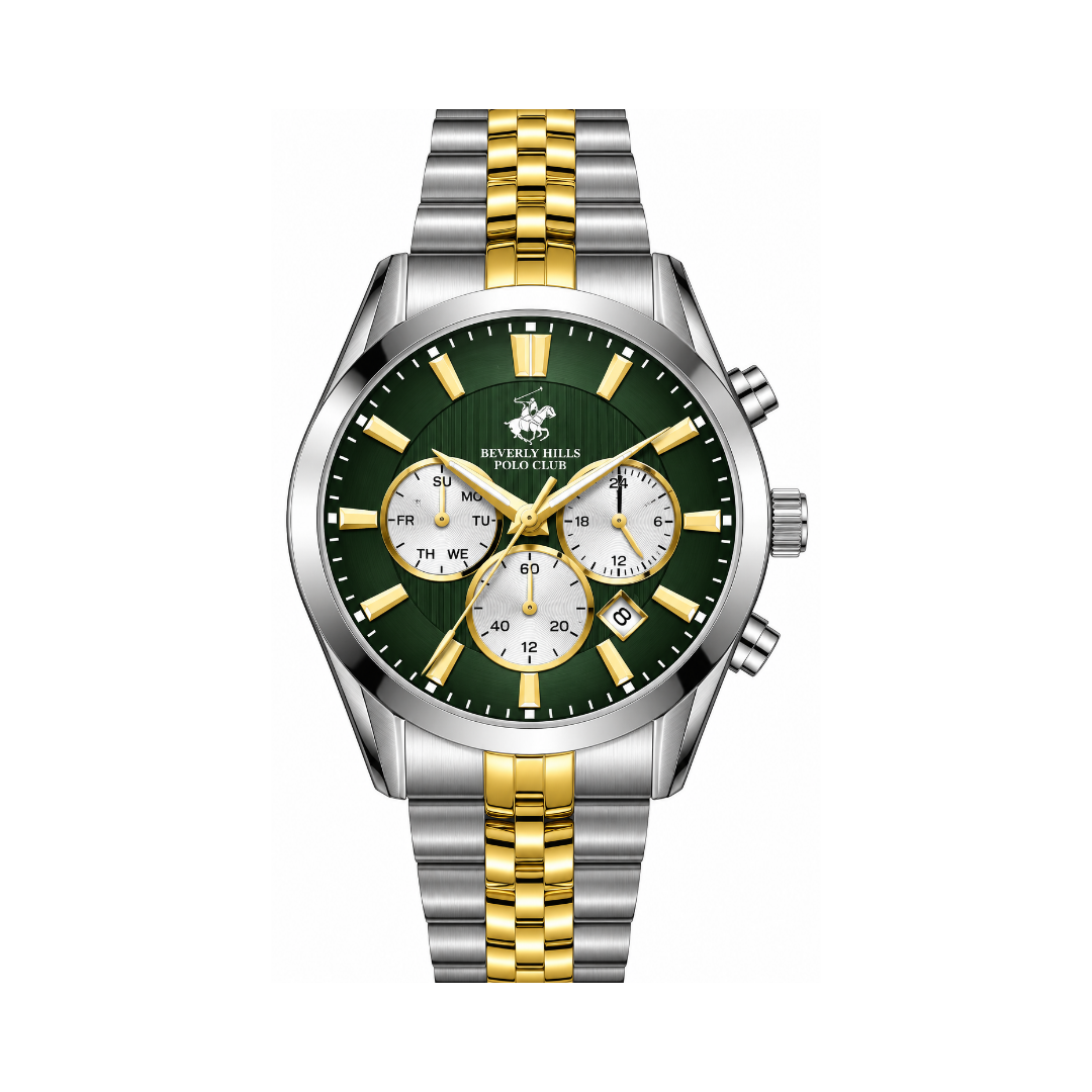Beverly Hills Polo Club Men's Green Dial Two-Tone Stainless Steel Quartz Multifunction Watch BP3782X.270