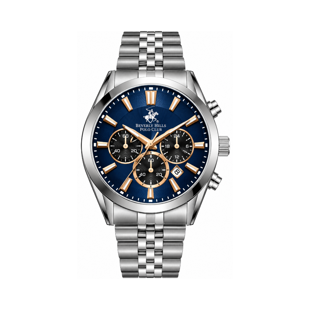 Beverly Hills Polo Club Men's Blue Dial Silver Stainless Steel Quartz Multifunction Watch BP3782X.391