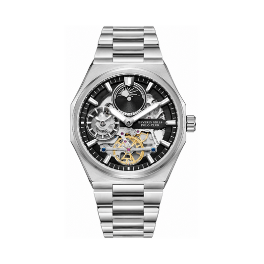 Beverly Hills Polo Club Men's Silver Dial Silver Stainless Steel Automatic Skeleton Watch BP3786X.350