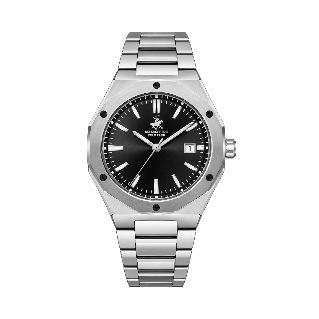 Beverly Hills Polo Club Men's Black Dial Black Stainless Steel Quartz Date Watch BP3788X.350