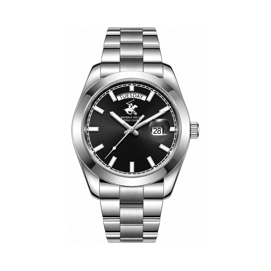 Beverly Hills Polo Club Men's Black Dial Silver Stainless Steel Quartz Date Watch BP3790X.350