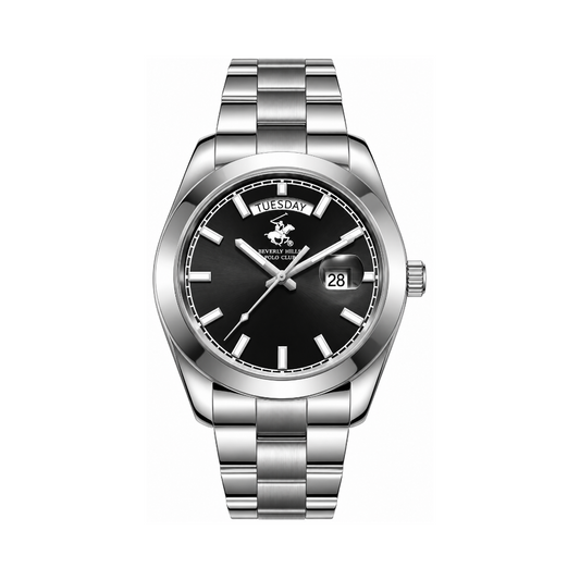 Beverly Hills Polo Club Men's Black Dial Silver Stainless Steel Quartz Date Watch BP3790X.350