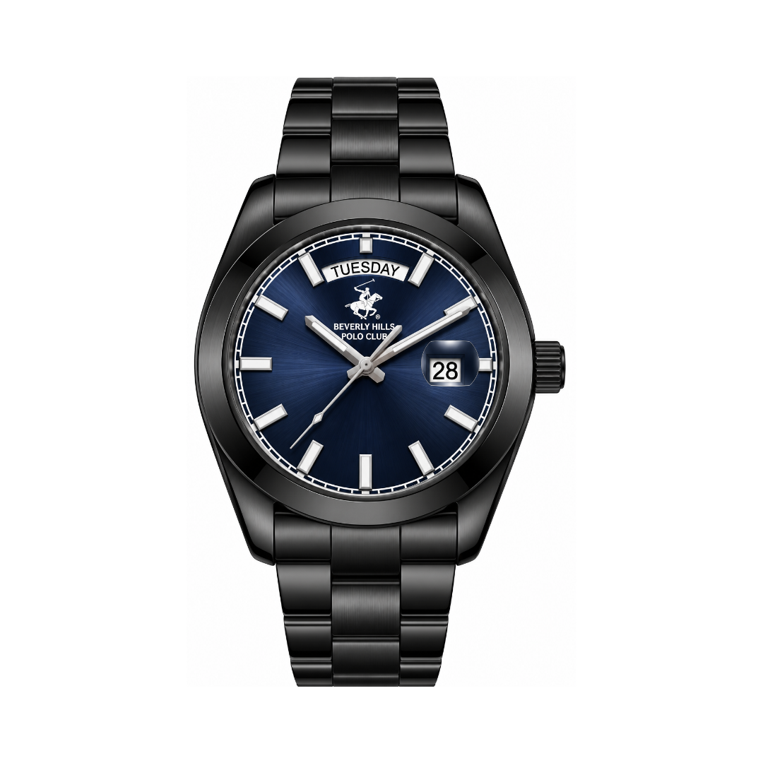 Beverly Hills Polo Club Men's Black MOP Dial Black Stainless Steel Quartz Date Watch BP3790X.650