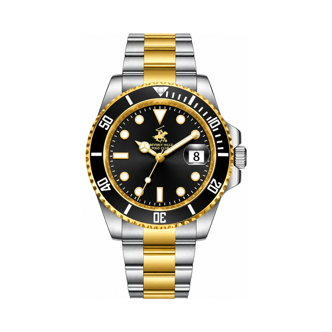 Beverly Hills Polo Club Men's Black Dial Two-Tone Stainless Steel Quartz Date Watch BP3791X.250