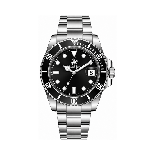 Beverly Hills Polo Club Men's Black Dial Silver Stainless Steel Quartz Date Watch BP3791X.350
