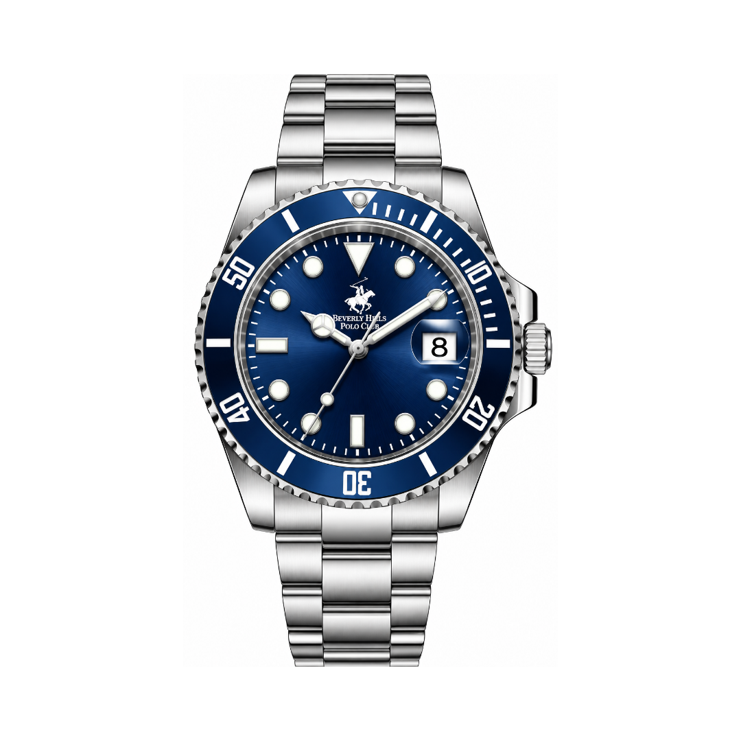 Beverly Hills Polo Club Men's Blue Dial Silver Stainless Steel Quartz Date Watch BP3791X.390