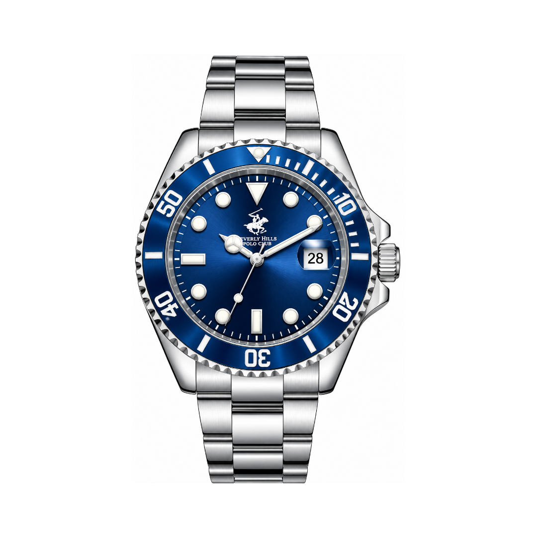 Beverly Hills Polo Club Men's Blue Dial Silver Stainless Steel Quartz Date Watch BP3797X.390