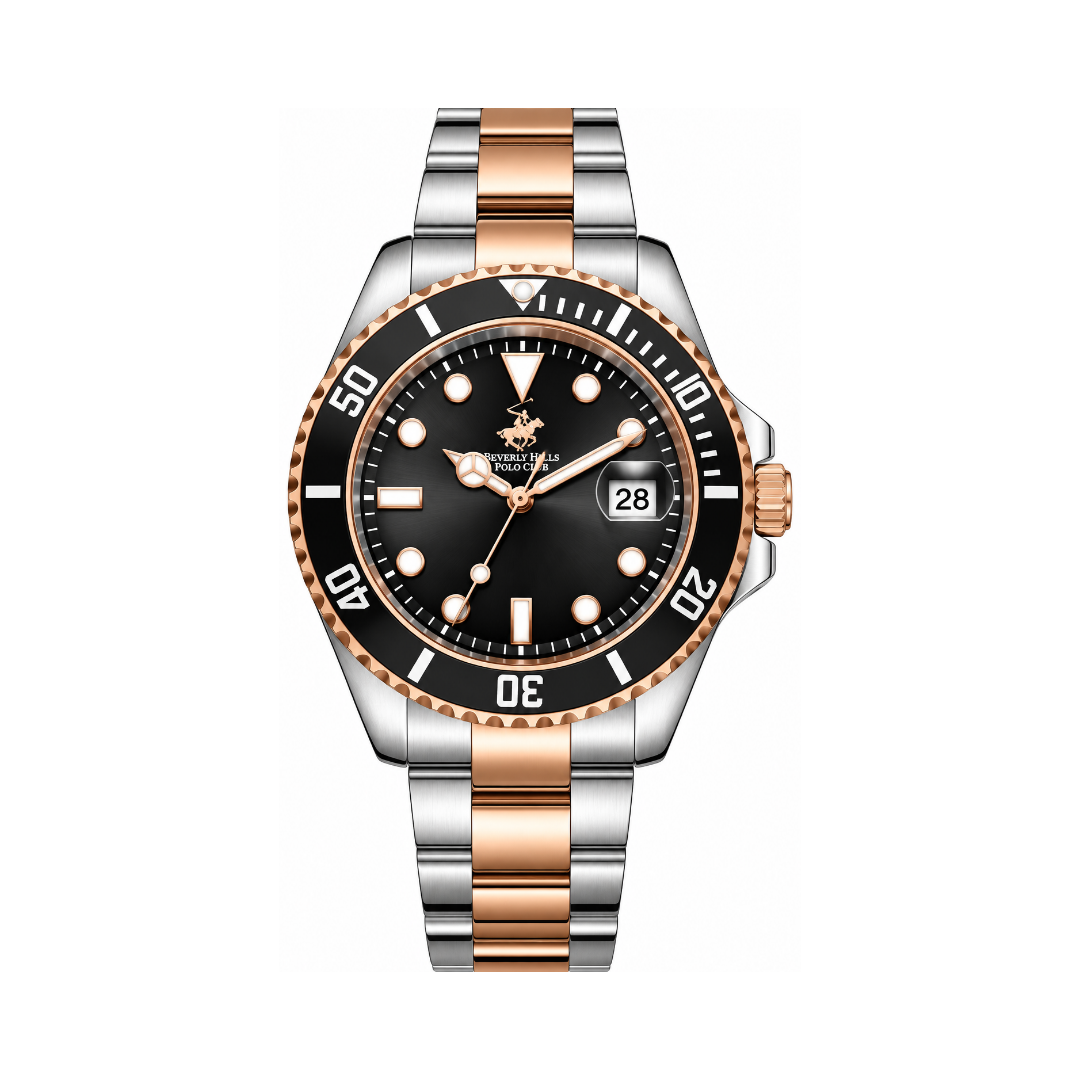 Beverly Hills Polo Club Men's Black Dial Two-Tone Stainless Steel Quartz Date Watch BP3797X.550
