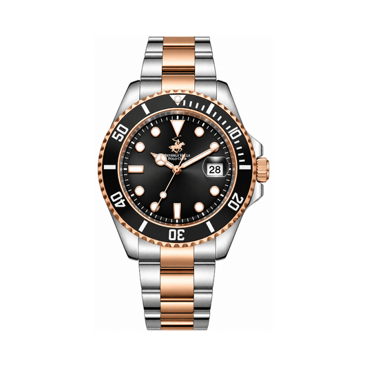Beverly Hills Polo Club Men's Black Dial Two-Tone Stainless Steel Quartz Date Watch BP3797X.550