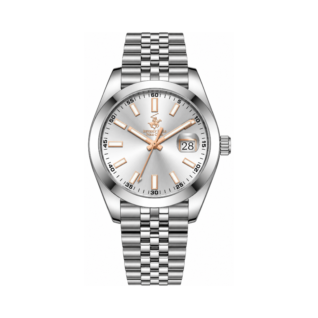 Beverly Hills Polo Club Men's Blue Dial Silver Stainless Steel Quartz Date Watch BP3810X.330