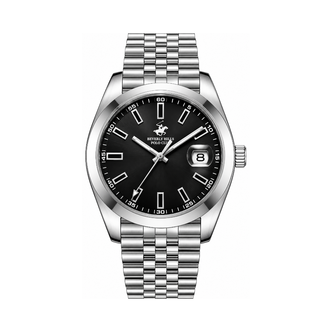 Beverly Hills Polo Club Men's Black Dial Silver Stainless Steel Quartz Date Watch BP3810X.360