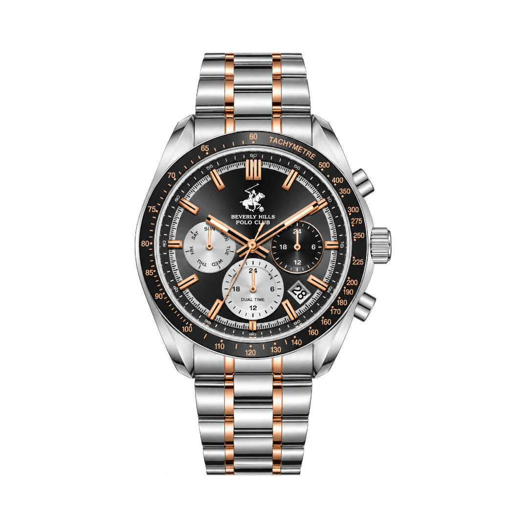 Beverly Hills Polo Club Men's Black Dial Two-Tone Stainless Steel Quartz Multifunction Watch BP3814X.550