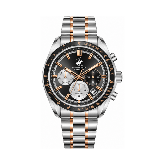 Beverly Hills Polo Club Men's Black Dial Two-Tone Stainless Steel Quartz Multifunction Watch BP3814X.550