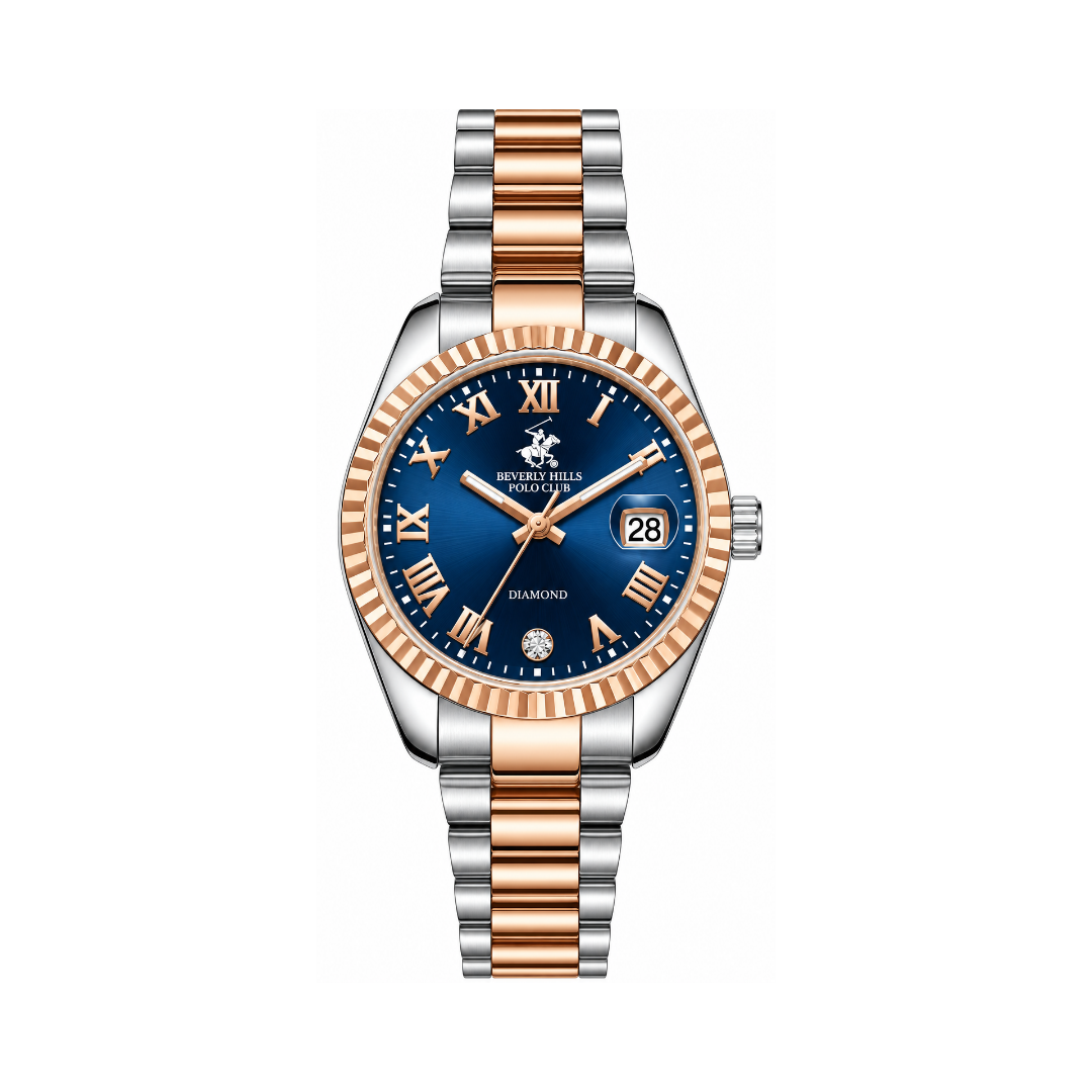 Beverly Hills Polo Club Women's Blue Dial Two-Tone Stainless Steel Diamond Quartz Date Watch BP3819X.590
