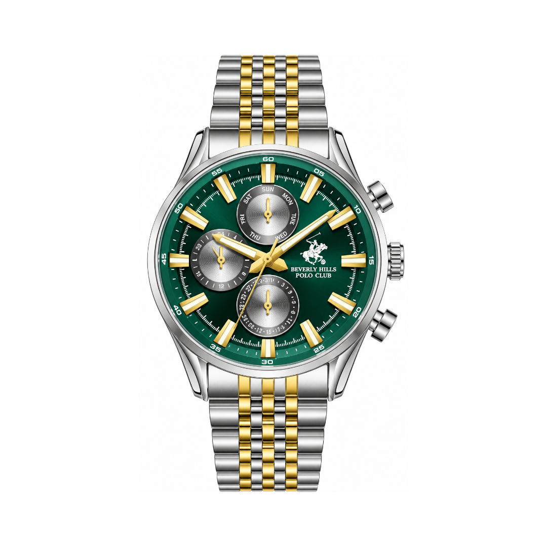 Beverly Hills Polo Club Men's Green Dial Two-Tone Stainless Steel Quartz Multifunction Watch BP3823X.270