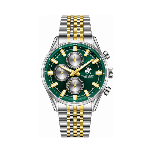 Beverly Hills Polo Club Men's Green Dial Two-Tone Stainless Steel Quartz Multifunction Watch BP3823X.270