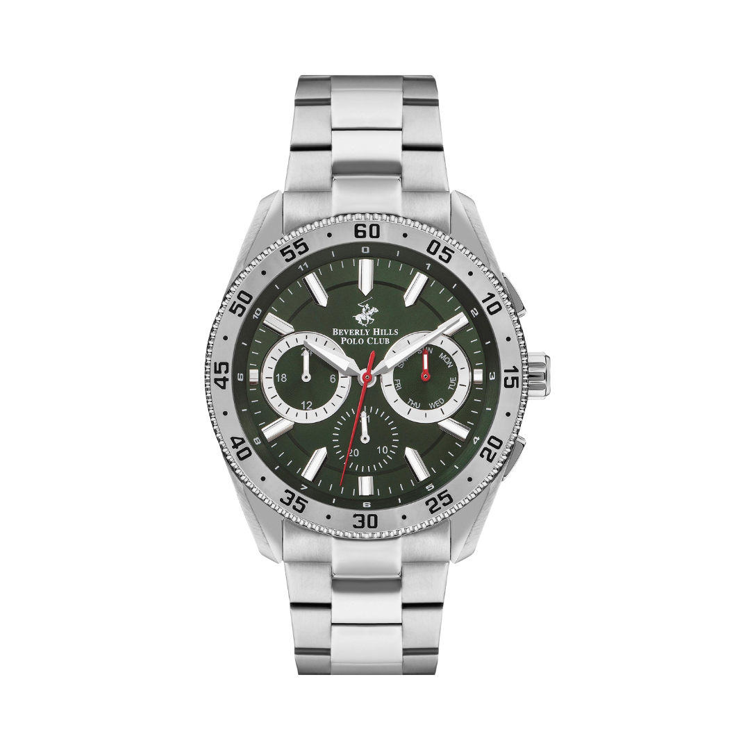 Beverly Hills Polo Club BP3409X.370 Men's Green Dial Stainless Steel Chronograph Watch