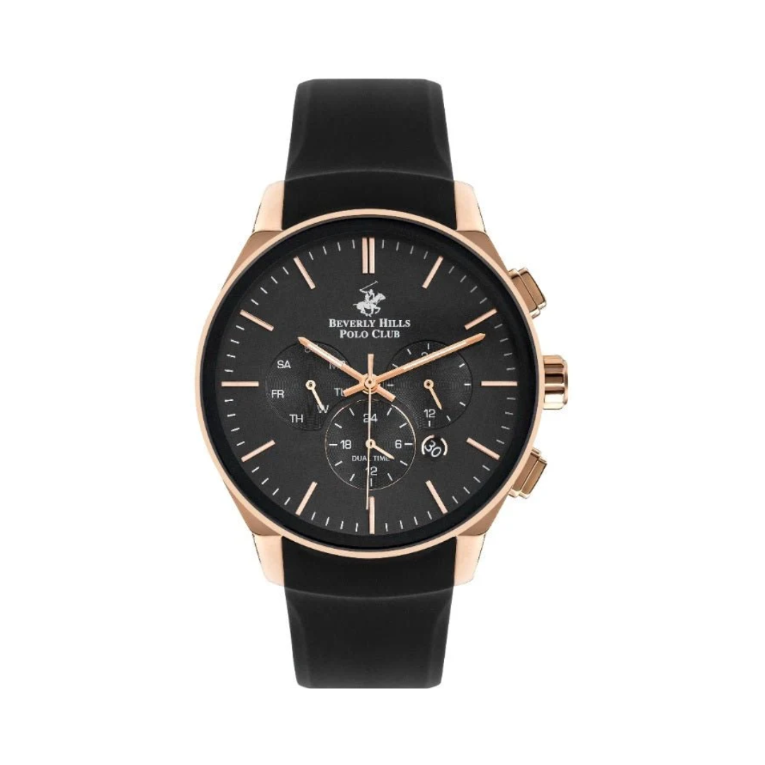 Beverly Hills Polo Club BP3224X.451 Men's Black Dial Rose Gold Chronograph Watch