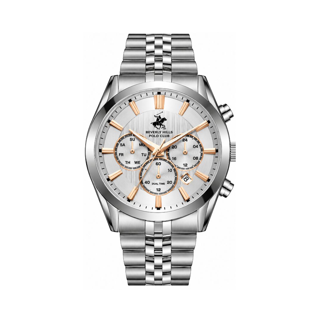 Beverly Hills Polo Club Men's Silver Dial Silver Stainless Steel Quartz Multifunction Watch BP3782X.330